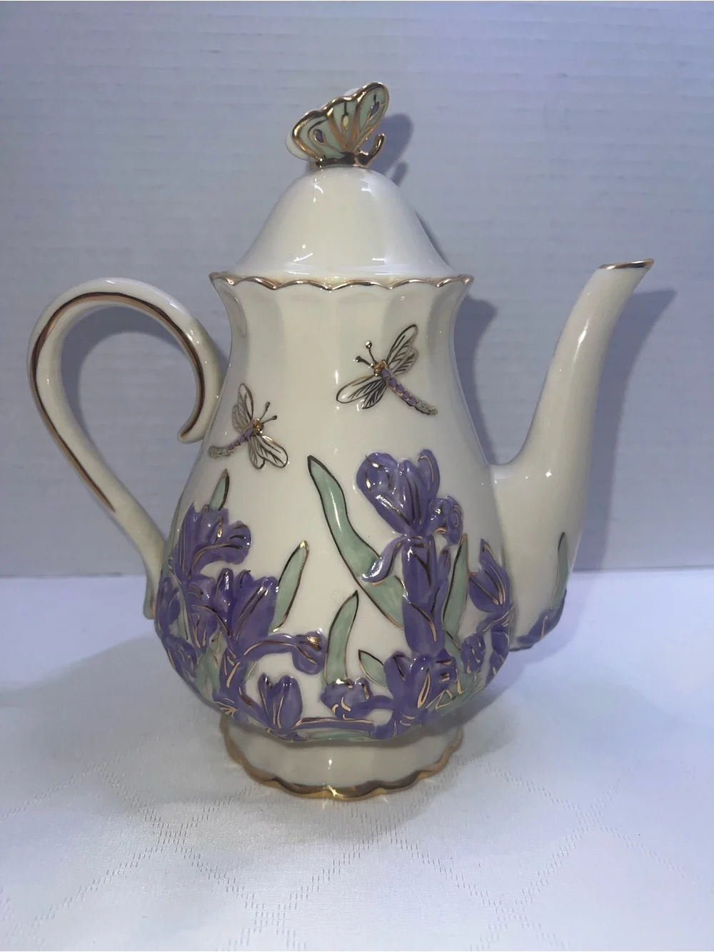 🦋🦋🦋LENOX SPRINGTIME SPLENDOR TEAPOT Iris Parvaneh Holloway Dragonfly NEW